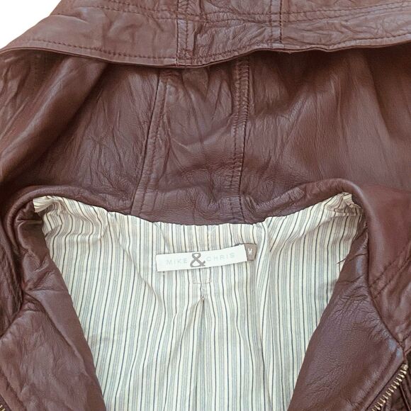 Mike & Chris Women's Genuine Leather Full Zipper Hooded Jacket Size M Brown USA - Picture 10 of 12